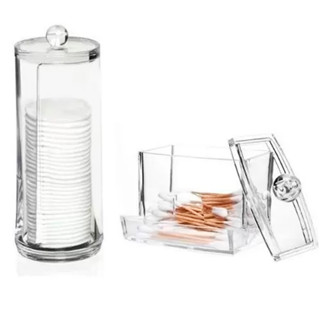 Kit Organizador Porta Algodão Em Disco E Porta Cotonete Acrílico Limpeza De Pele