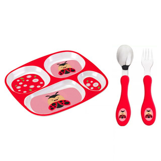 Kit Alimentacao Bebe 1 Prato Com 4 Divisória +1 kit Talher Com Garfo E Colher