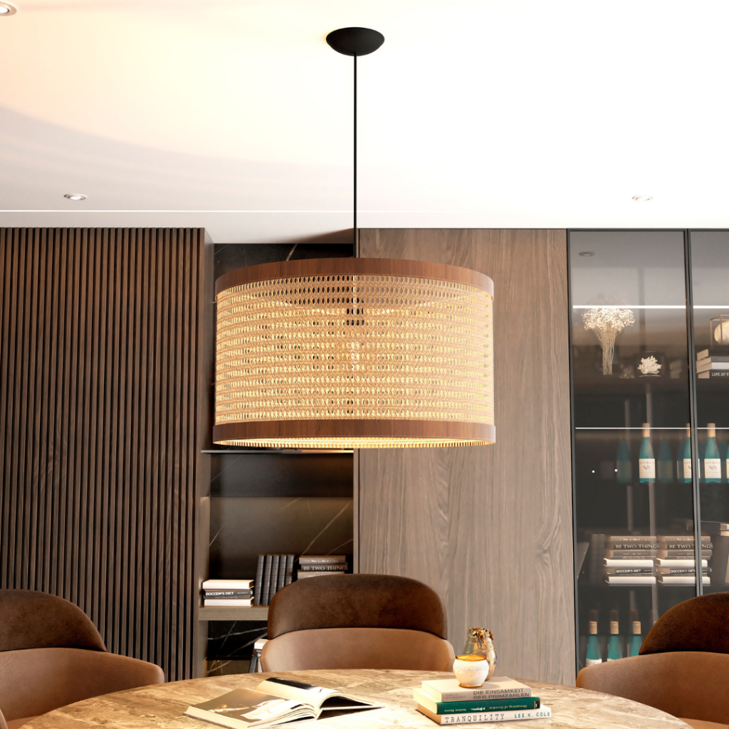 Lustre Pendente Rústico Madeira E Telinha Oriental Moderno Japandi Ravena Escandinava Ratan Rattan em Oferta na Shopee