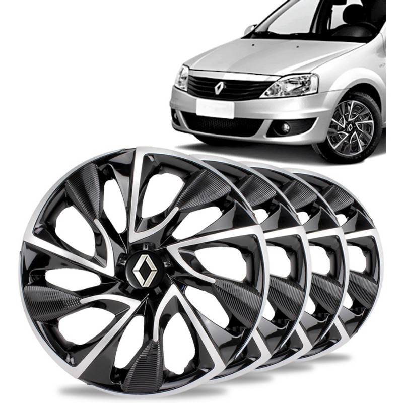 Jogo 4 Calota Esportivas Ds4 Aro 13 Preto/Prata Renault Clio Sandero Logan