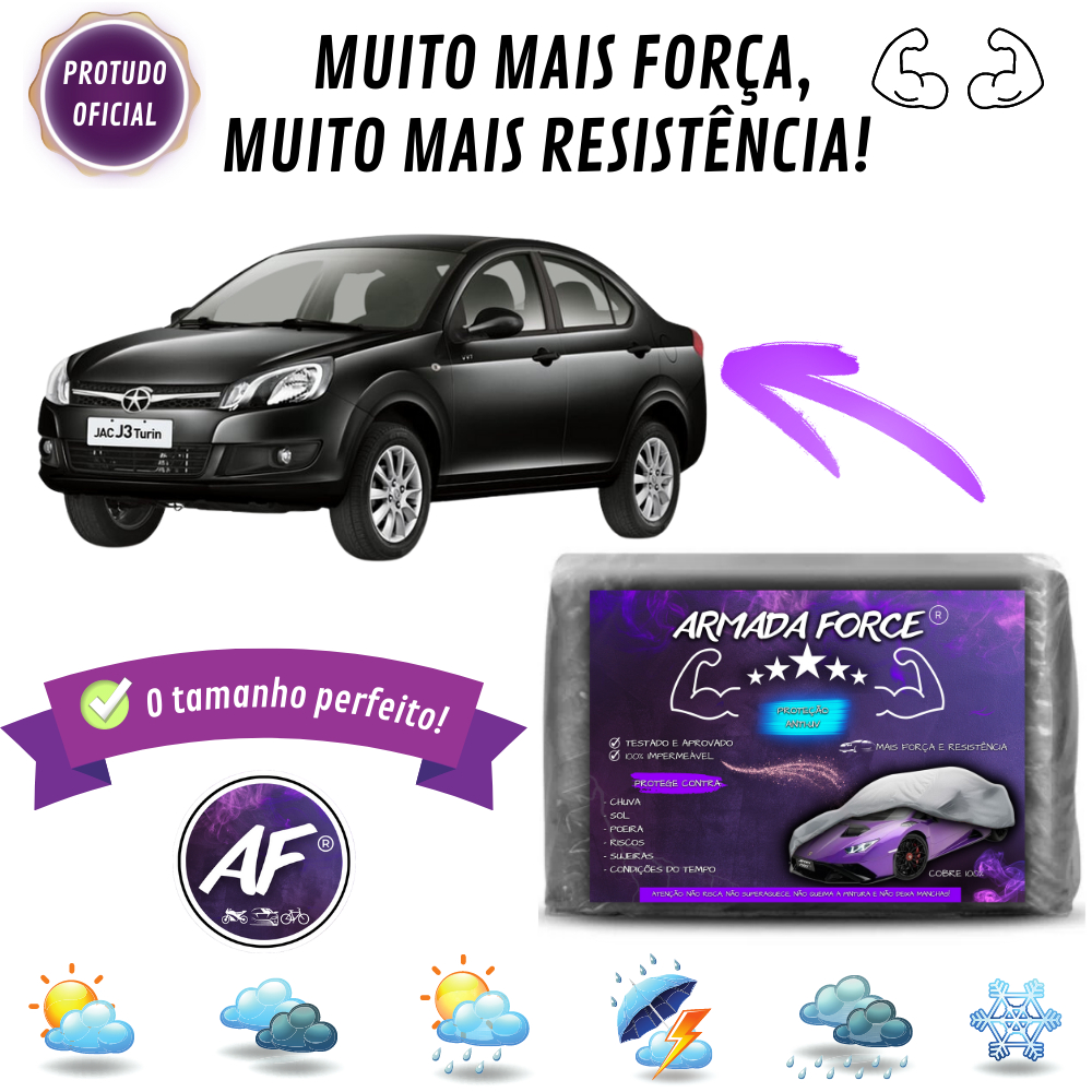 Capa Cobrir Jac J3 Turin ARMADA FORCE Forrada 100% Impermeável Protege Sol Chuva Poeira Capa Proteção Automotiva Anti-UV