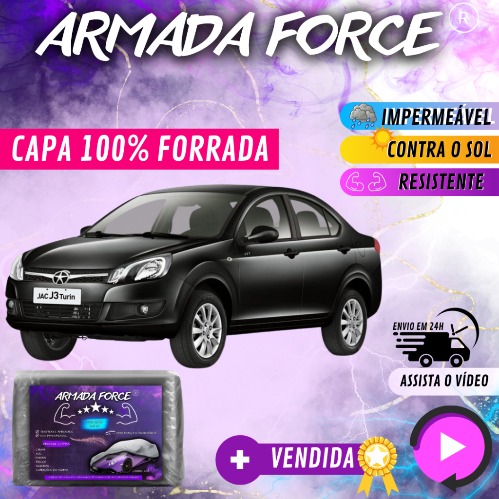 Capa Cobrir Carro JAC J3 Turin 100% Forrada Armada Force 100% Impermeável Protege Sol Chuva Poeira