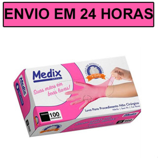 Luva Nitrilica Sem Pó Rosa - PP/P/M - Caixa C/100 Und - Medix
