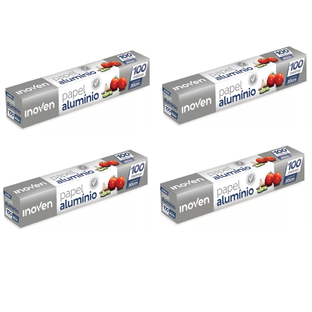 4 Rolos Bobina Papel Aluminio 30cm X 100 Metros Econômico