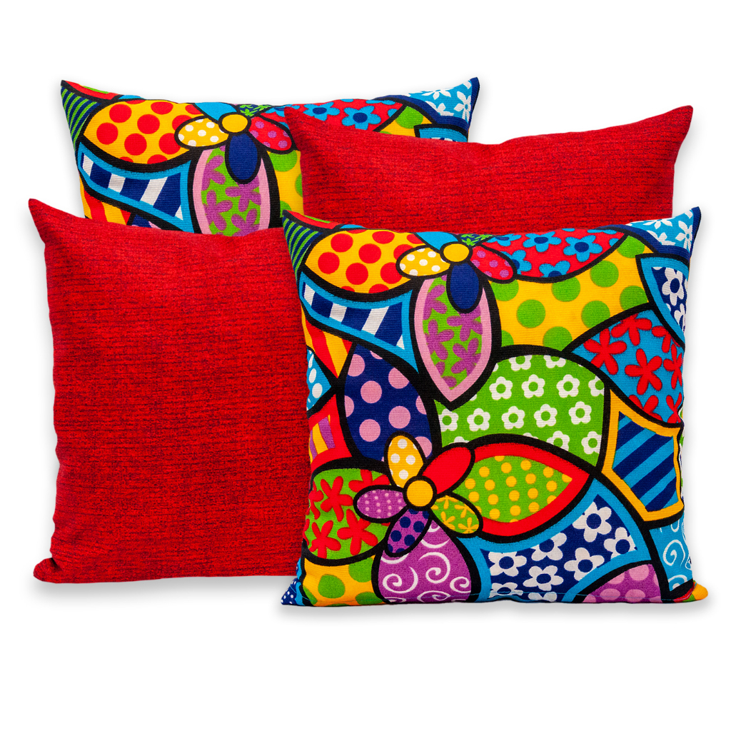 Detalhes do Kit 4 Capas de Almofadas Decorativa Gorgurinho 40cm x 40cm Estampado Romero Brito