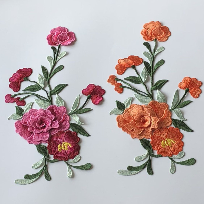 Patch Bordado Flores 3D Cor Rosa e Laranja Patch para Aplicação em Roupas e Artesanato
