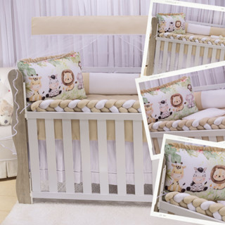 Kit berço safari Baby Palha 10 Peças com Protetor lateral trança