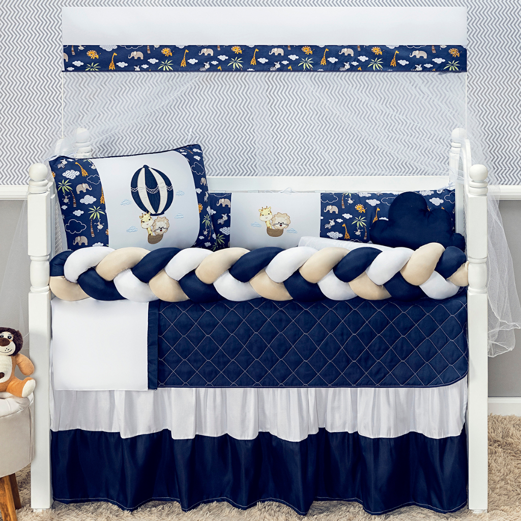 Kit Protetor de Berço 11 Peças Menino Trança