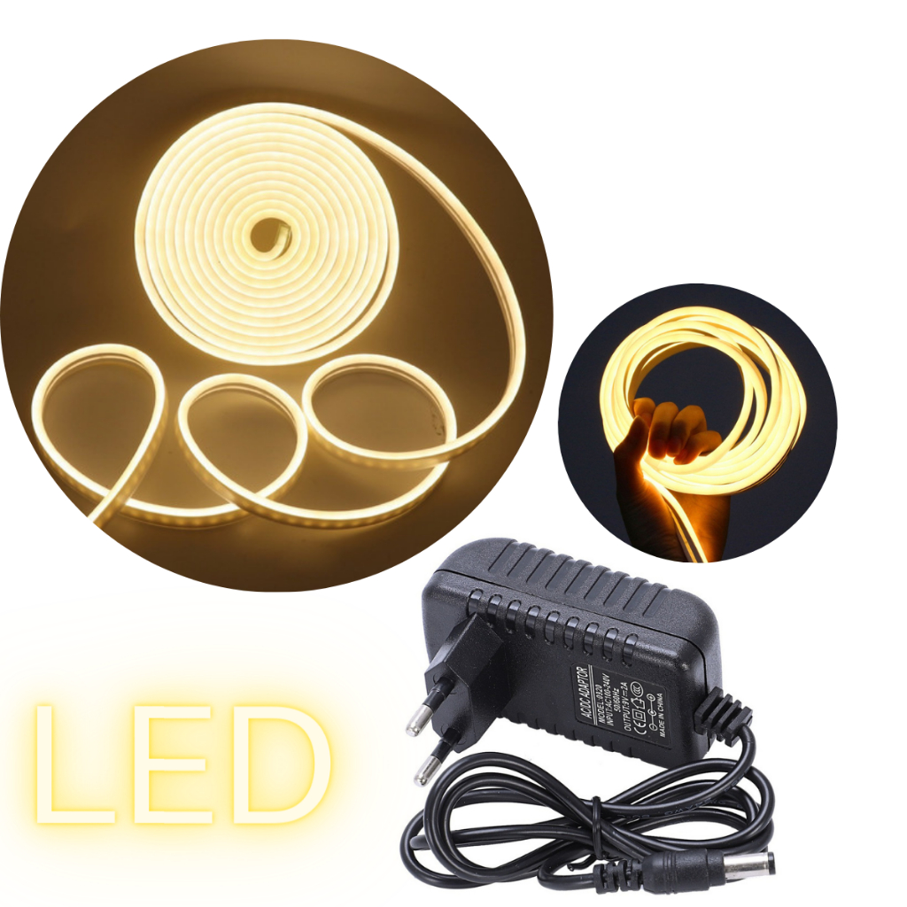 Fita Led Neon Branco Quente 5m  com fonte 12v Bivolti luminaçao de led para decoraçao carros em Oferta na Shopee