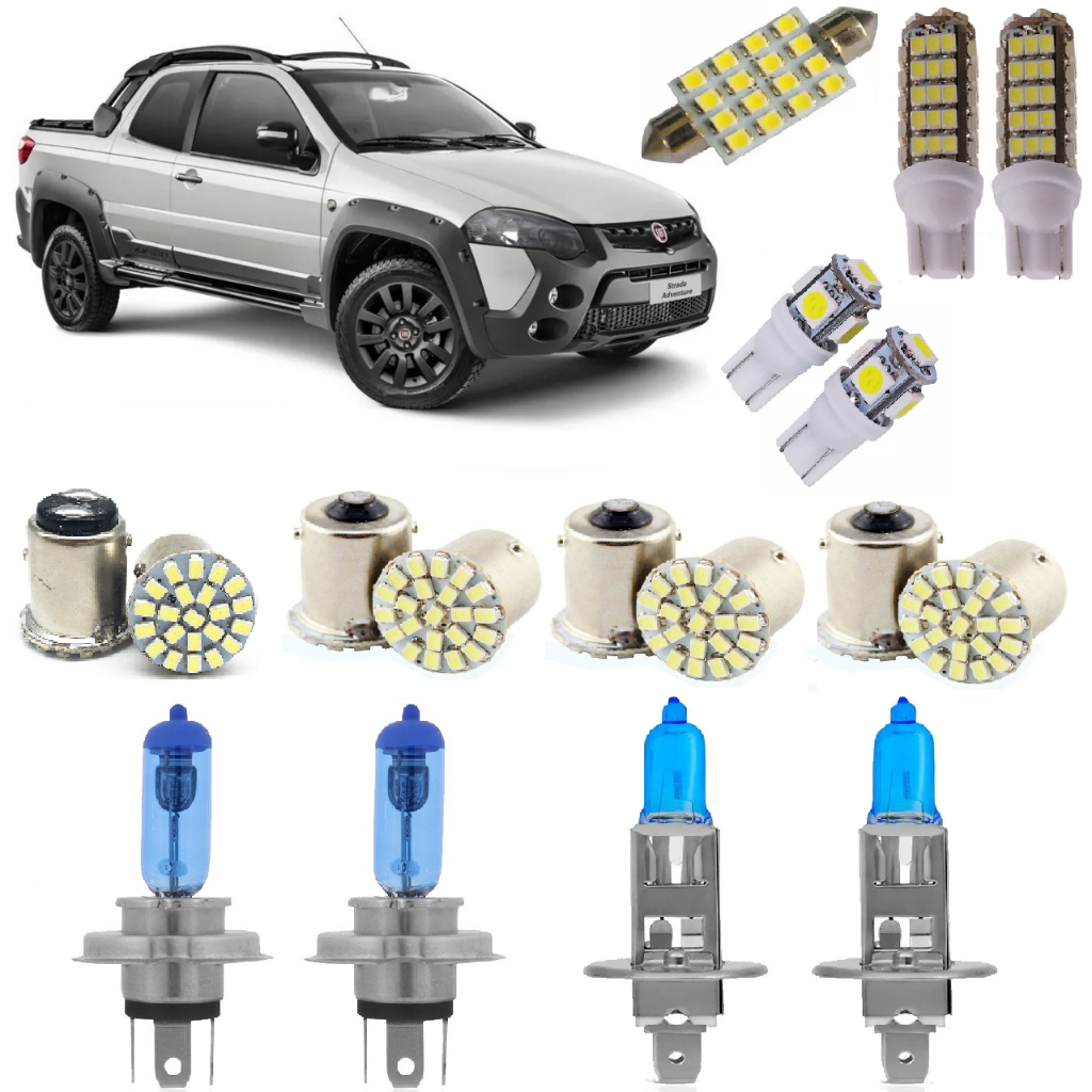 Lampadas Super Branca H4 H1 Fiat Strada até 2013 Kit Completo Teto Placa Ré Pingo Farolete