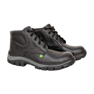 Bota Coturno Botina De Segurança Com C.A Couro Trabalho Preto Liso