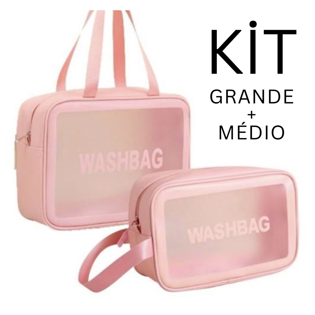 2 Necessaire Kit  Washbag Grande E Média Impermeável Com Alça Organizador de Mala Transparente Maquiagem