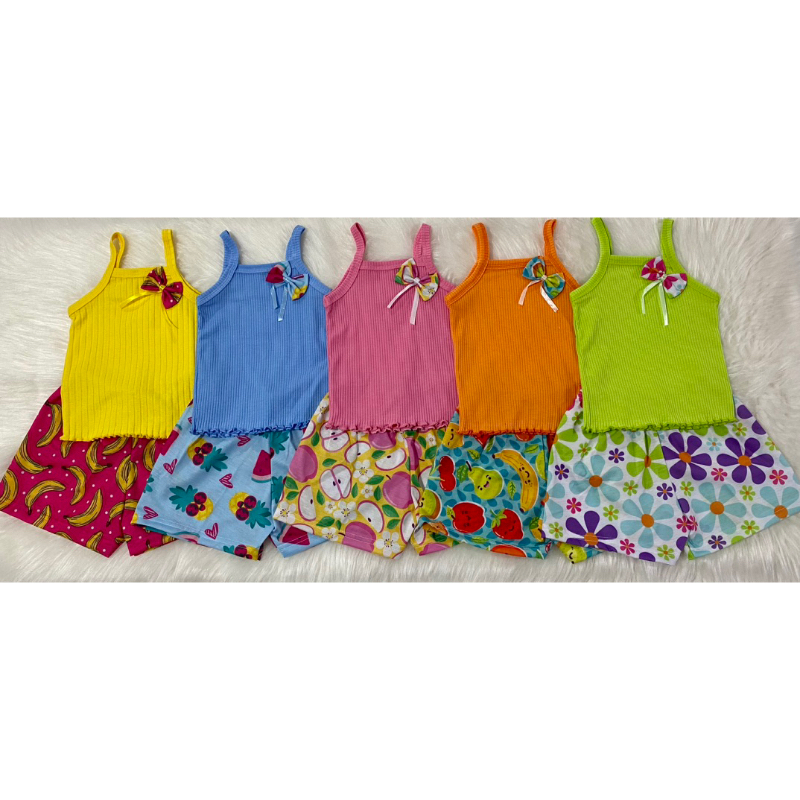 NOVO Kit com 5 Conjuntos Top Alça Verão Infantil Menina em Oferta na Shopee