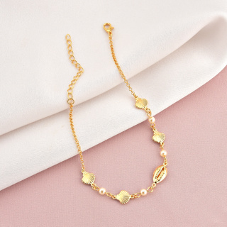Tornozeleira Feminina Dourada Folheada a Ouro 18k Com Conchas Pérolas e Búzio semijoia em Oferta na Shopee