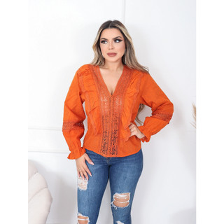 camisa liso com renda femininas (AH1055)