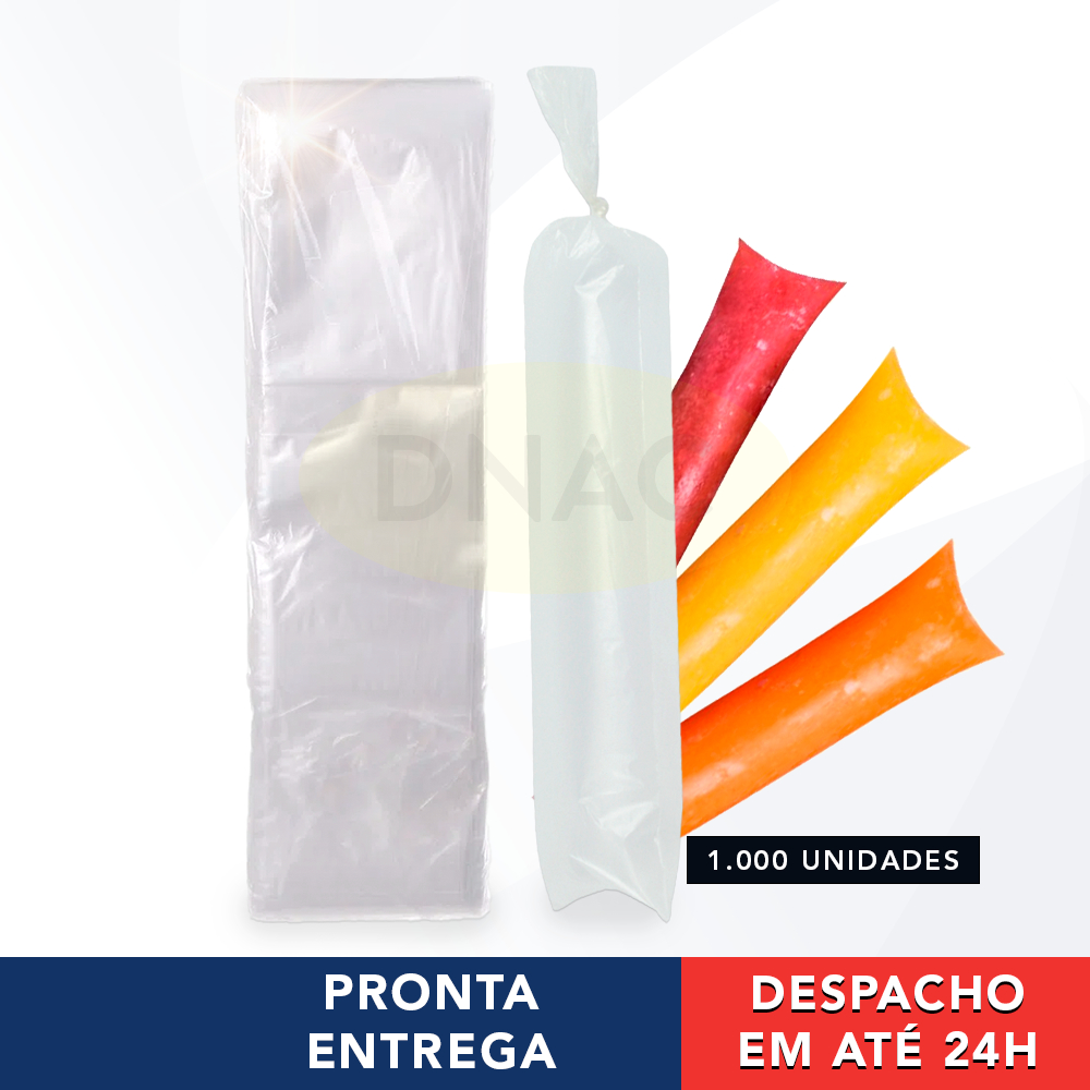 Saco Plástico Transparente Saquinho Para Sacolé Geladinho Chup-Chup Dindim 04x23cm Com 1000 Unidades