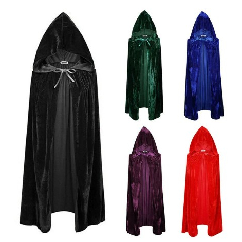 Fantasia Capa C/ Capuz Manto Bruxa Mago Vampiro Veludo Preto Azul Vermelho