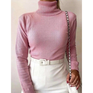Blusa Feminina Básica Tricot Cacharrel Suéter Gola Alta Blusa Trico