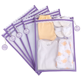 Kit c/ 5 Saquinhos Maternidade Organizadores para Bolsa Maternidade em TULE SUPER GROSSO + TAGS EM ACRÍLICO ( LILÁS ) em Oferta na Shopee