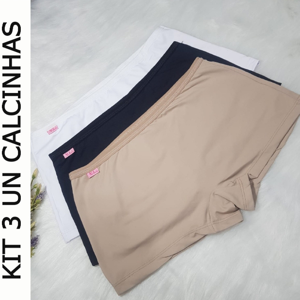 KIT 3 Short Calcinha Box Feminina Cueca Boxer Feminina de Microfibra Lisa Não Marca Na Rou...