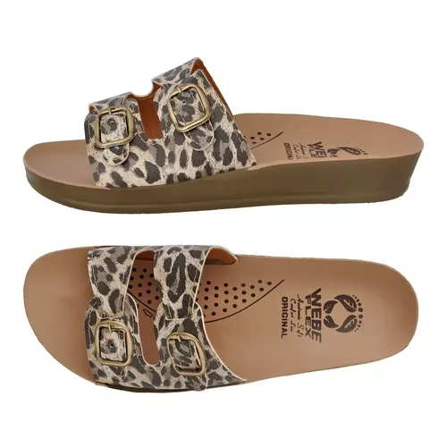 Sandália Feminina Ortopédica Anatômica Onça Confortável Calçado Feminino Chinelo Birken