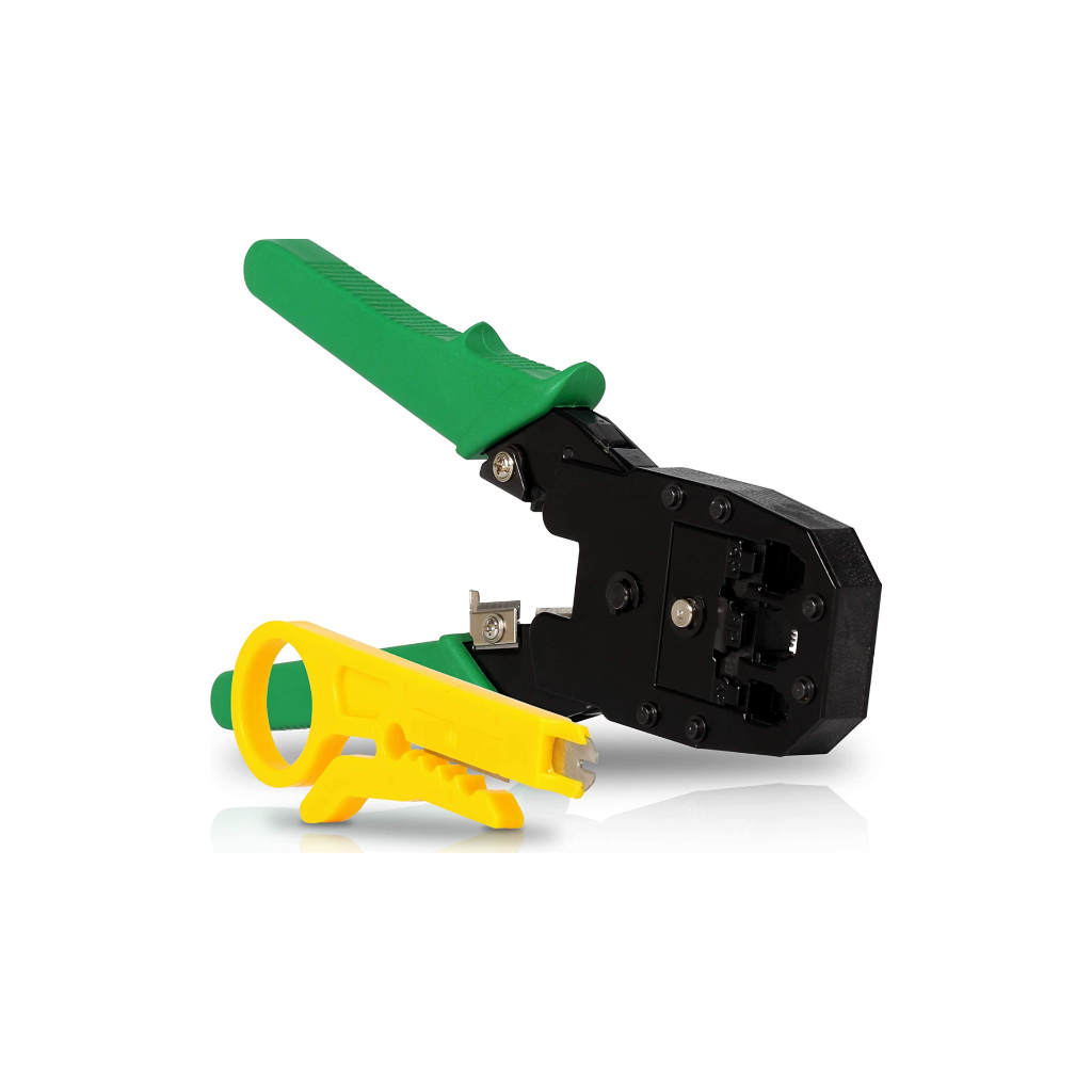 Alicate de Crimpar RJ45/RJ12RJ11 Terminal com Descascador Lamina de Corte e Desencapador para Cabo de Rede Internet Lan