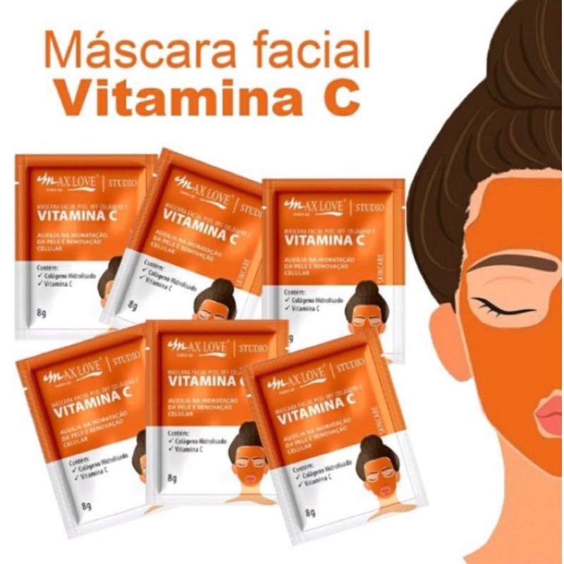 Máscara Facial Rosa Mosqueta/ Ácido Hialurônico / Vitamina C / Sachê 8g