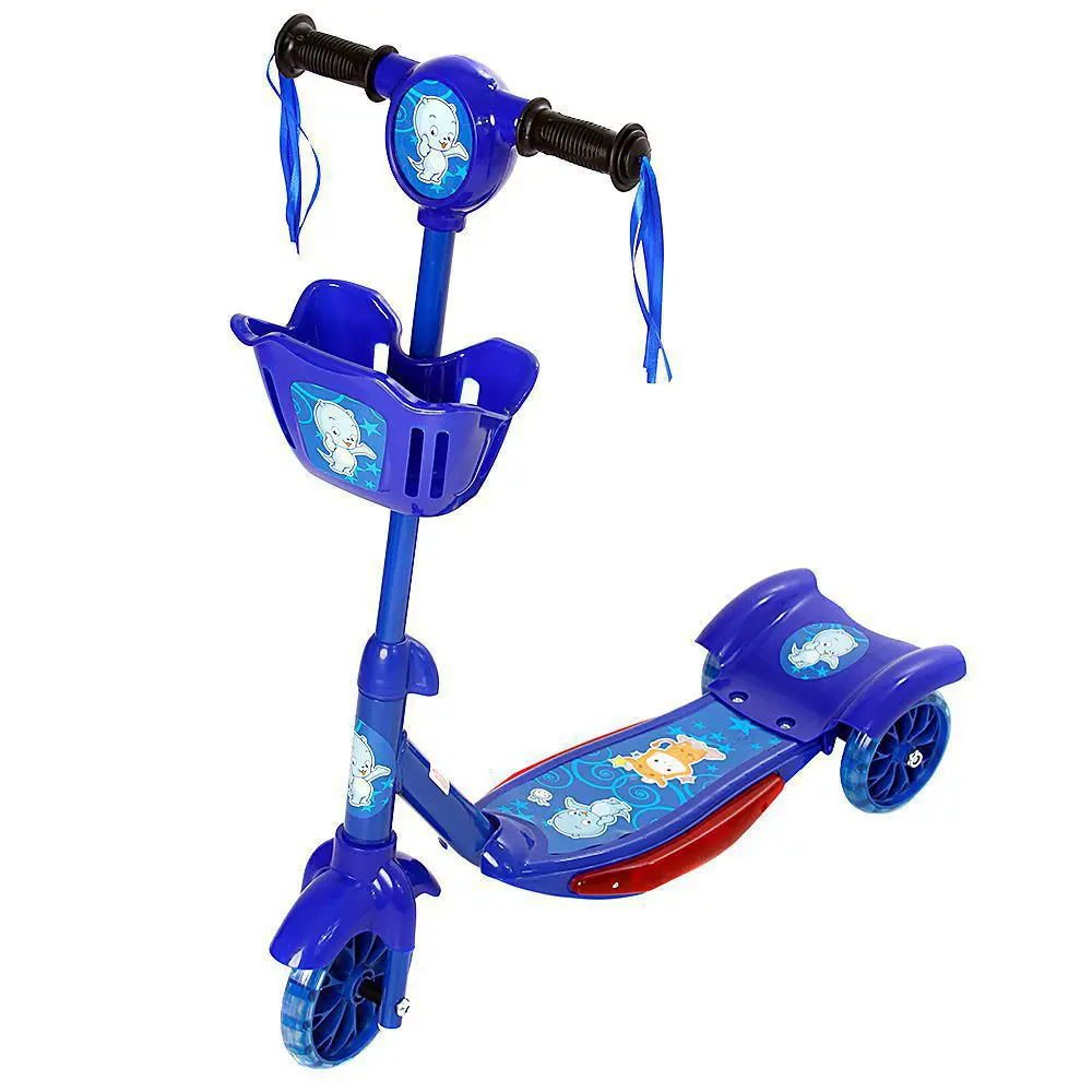 Patinete Luz Som Cesta Infantil Scooter 3 Rodas Brinquedo Infantil Azul - Art Brink