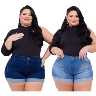 Short jeans Perna dobrada Plus Size tamanho grande 46-64