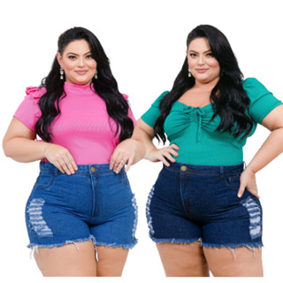 Bermuda Short Jeans Feminino Desfiado Plus Size 100% Algodão Curto