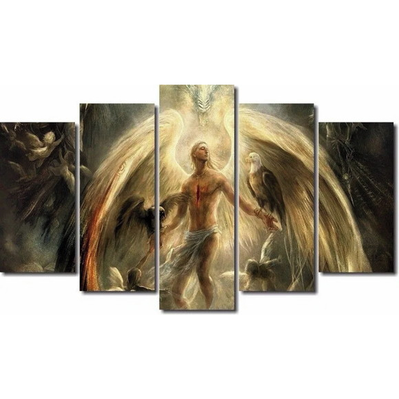Quadros Decorativo Mosaico 5 peças Sala Quarto Mdf Alta Resolução Full HD Paisagem Anjo