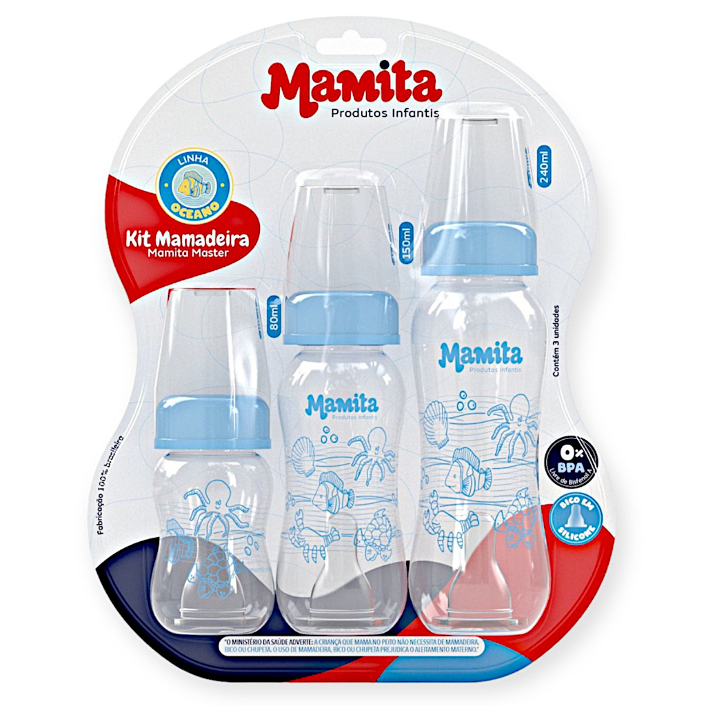 Kit 3 Mamadeiras Bico de Silicone Blister Para Pendurar (80ml - 150ml - 240ml) Bebê Menino Menina