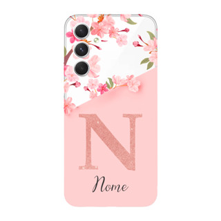 Capinha para Samsung A54 Anti Impacto Personalizada - Delicate Flowers Rosa com nome e inicial