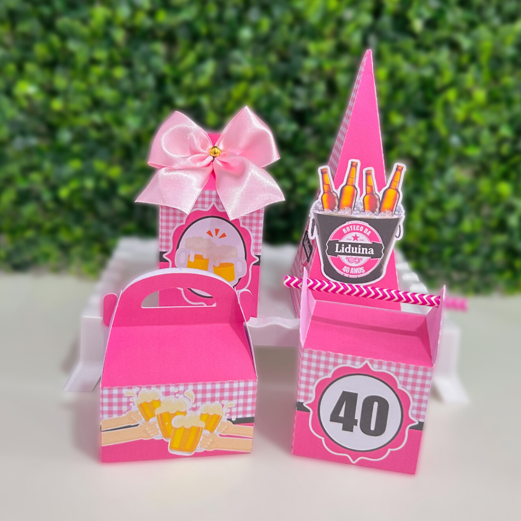 Kit Festa Boteco Rosa Personalizado | Lembrancinhas | Festa  | Aniversário | Caixa Milk e Pirâmide