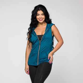 Colete Blusa Feminino Dry-Fit POLI para academia Estiloso com Fecho e Capuz Manu