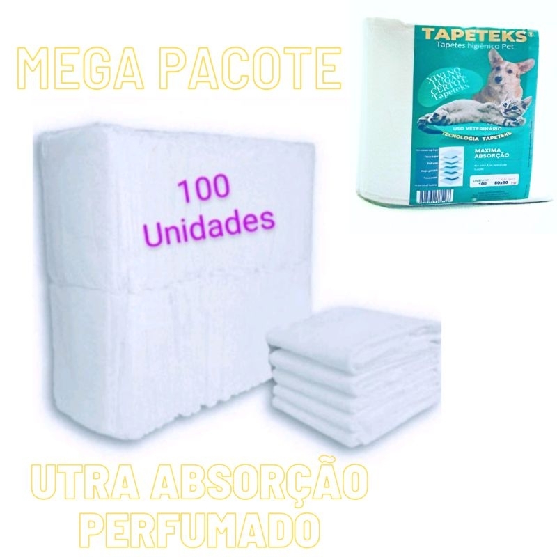 ( TAPETEKS)Tapete Higiênico Pet 80x60 – 100 Unidades – Super Absorvente, Controle de Odor, Antivazamento.