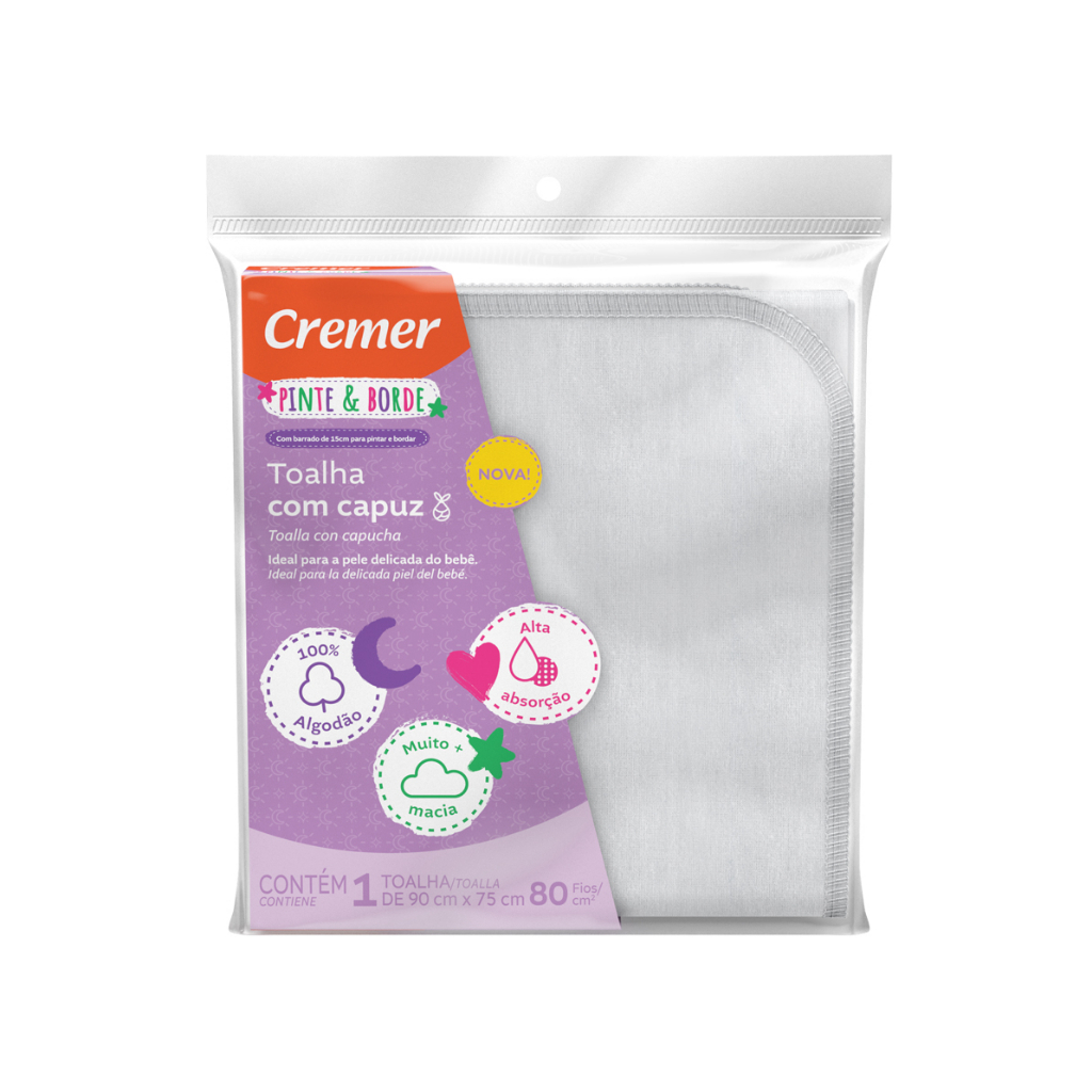 Toalha Com Capuz Pinte e Borde Cremer 90cm x 75cm em Oferta na Shopee