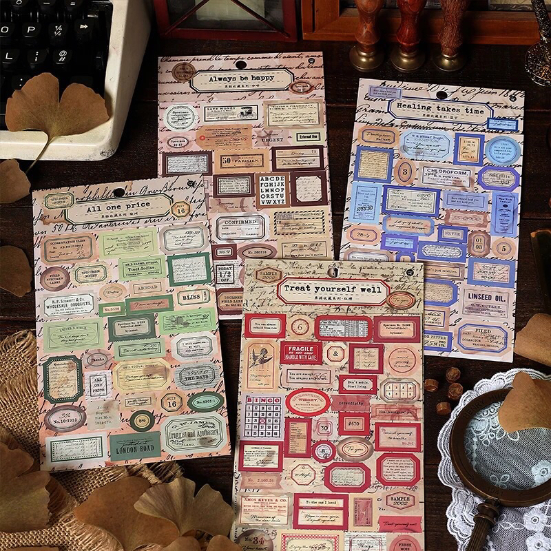 Cartela de adesivos estilo vintage “Specimen notes”
