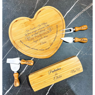 Convite para Padrinhos Personalizado - Kit para queijo em Bambu/ Inox 5 Peças em Oferta na Shopee