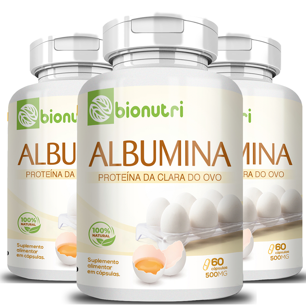 Kit 3x Albumina 60 Cápsulas 500mg Bionutri MASSA MUSCULAR PRÉ TREINO