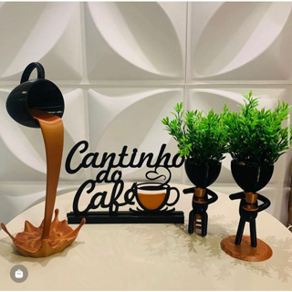 kit cantinho do café com xícara flutuante e bob com as plantas em Oferta na Shopee