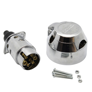 Kit Tomada Cromada Femea+Macho 6 Polos Cromada Para Engate Reboque Carretinha