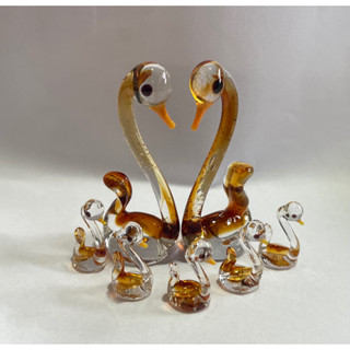 miniaturas de cristal murano casal de cisnes com 5 filhotes em Oferta na Shopee