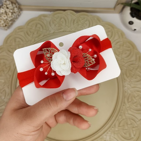 Laço Mini Boutique Luxo com Flor / Laço de Cabelo Infantil / Laço para Casamento