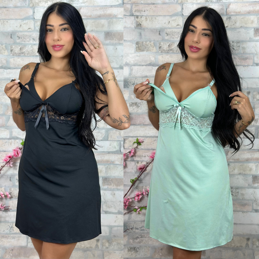 Kit 2 Camisola Amamentação Saída Maternidade Grávida Gestante Lactante Pijama Confortável ...