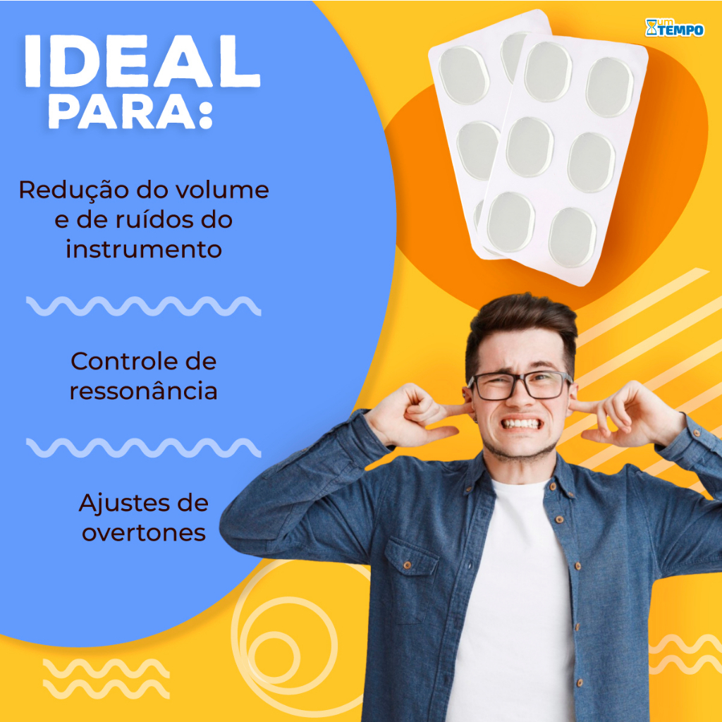 Kit 6 Abafador para Bateria de Pele Percussão Caixa Off Drums Ruído Som Gel Tambor Prato Muffle - detalhe