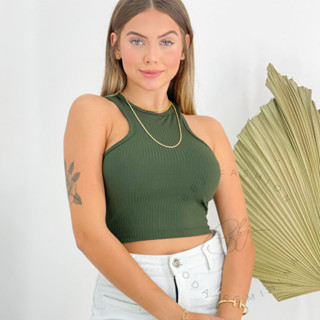 Cropped Feminino Basico nadador com bojo top canelado Confortável fitness modinha