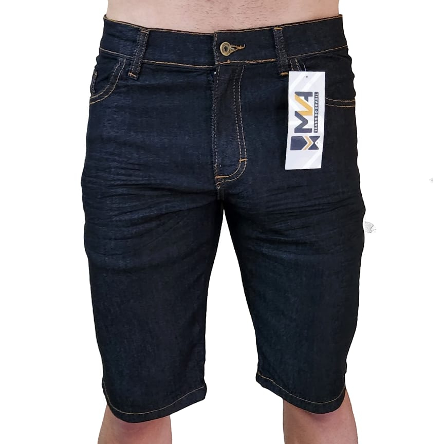 Bermuda Preta Masculina Jeans Elastano Tradicional