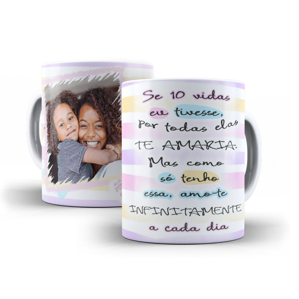 Caneca Dia das Mães para personalizar com a foto em cerâmica 325ml Decoração presente lembrancinha carinho cozinha café