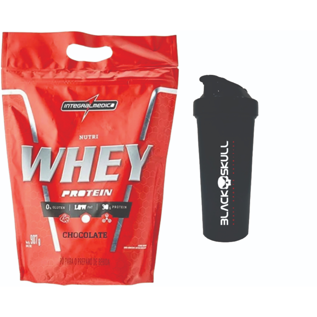 Kit 1 Nutri Whey 900g Refil Integral Médica + 1 Coqueteleira 600ml